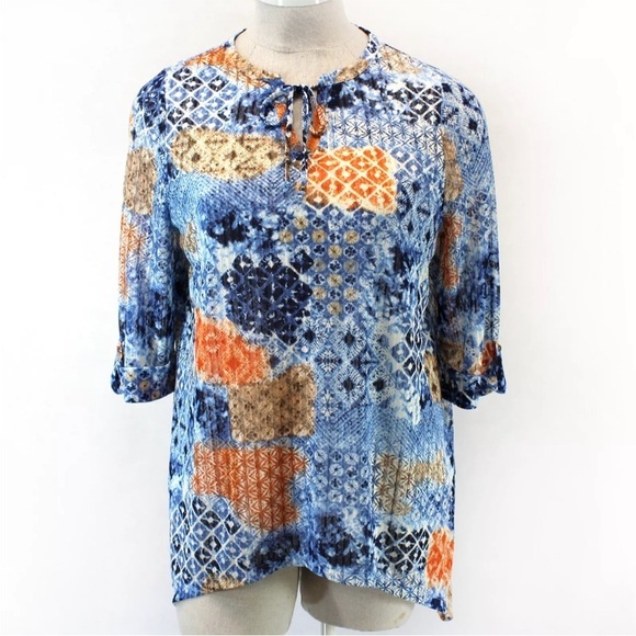 NWT Catherines Multi Tile Sunrise Asymmetrical Tunic Blouse - Picture 5 of 10